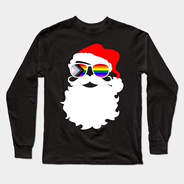 Santa Claus LGBTQ Progress Pride Flag Sunglasses Long Sleeve T-Shirt by wheedesign
